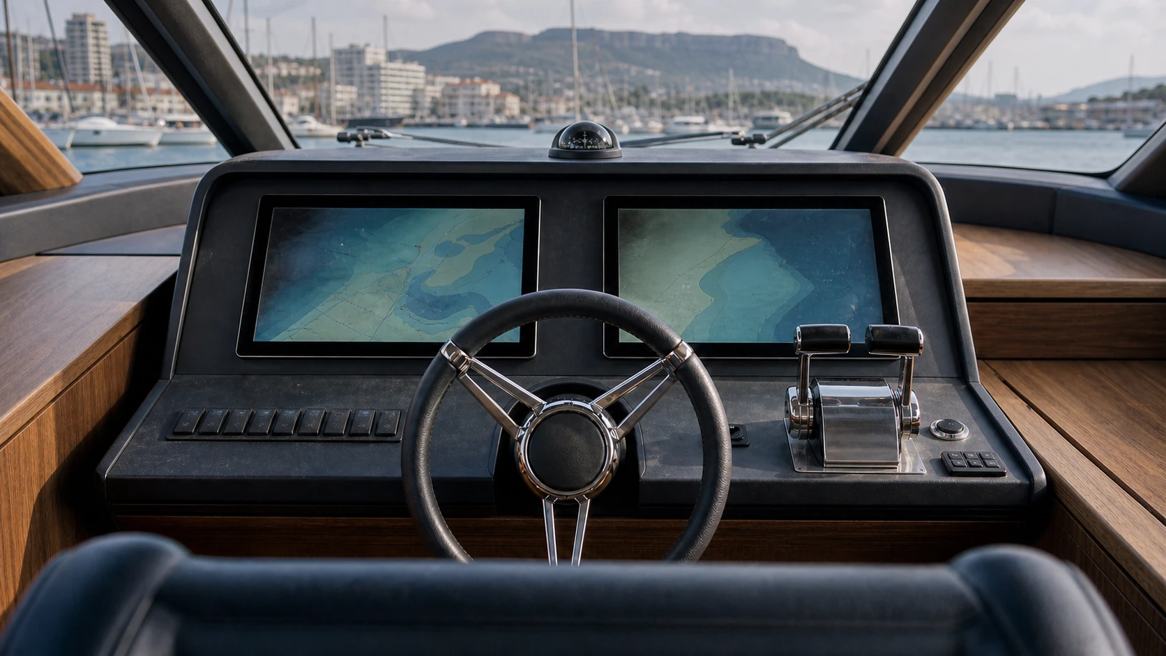 Poste de pilotage avec instrumentation de navigation marine