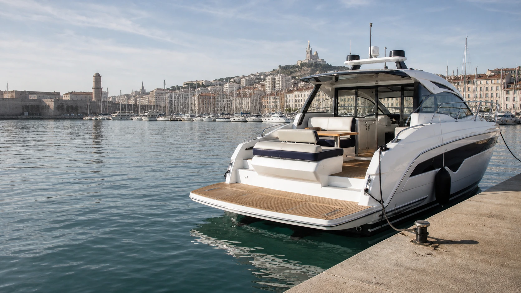 Yacht de plaisance amarré dans le Vieux-Port de Marseille